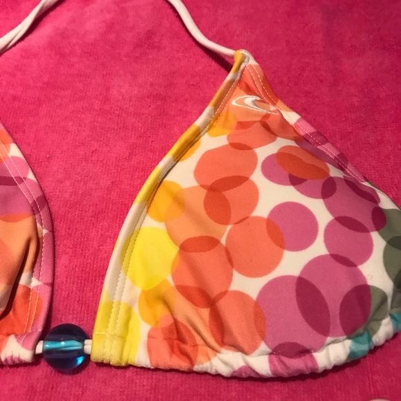 Rip Curl Bikini White with Multi Color Bubble Print with Aqua Ball Beads - Picture 4 of 9